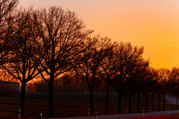 Summer sunset or sundowner view at Munich airport, MUC, Freising, Bavaria, Germany