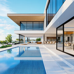Fototapeta premium Modern Luxury Villa with Swimming Pool and Outdoor Living Space