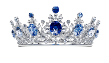 Silver crown with blue gems, royal, luxury