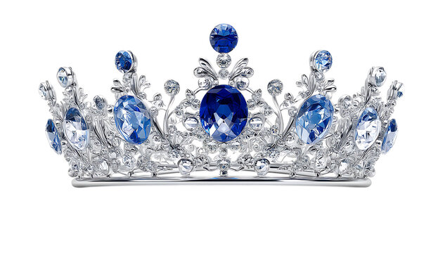 Silver crown with blue gems, royal, luxury