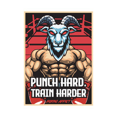 Vector Illustration of Goat Wearing Boxing Gloves with Detailed Illustration Available for Poster