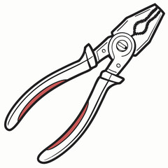 Lineman Pliers With Red Handles Isolated On White Background Vector Illustration