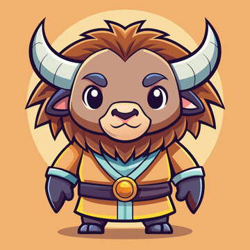 Fototapeta Cute cartoon yak in warrior attire