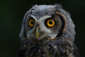 Fototapeta premium A mesmerizing close-up captures the intense gaze of an owl, its large, golden eyes reflecting the wisdom and mystery of the nocturnal world.