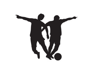  Silhouette of Two Football Players soccer players silhouettes Competing for Ball – Vector Sports Illustration