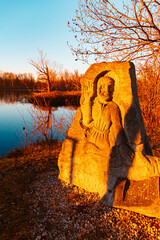 Winter sunset or sundowner view with reflections near Niederpoering, Isar, Oberpoering, Deggendorf,...