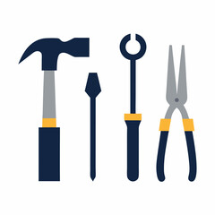 Hand Tools Collection Hammer Pliers And Screwdriver Minimalist Design Illustration On White