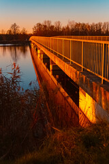 Winter sunset or sundowner view with reflections near Niederpoering, Isar, Oberpoering, Deggendorf,...