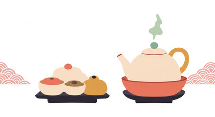 Food offerings in flat pastel minimalist vector style