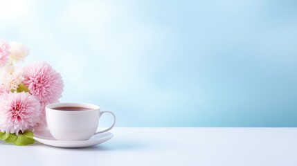 Delicate coffee cup with soft pink flowers.  A