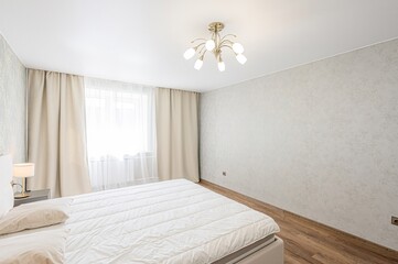 interior room apartment bedroom with bed, cozy place to sleep and relax