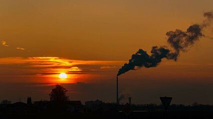 Sunset or sundowner near Plattling, Isar, Bavaria, Germany
