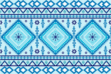 Ethereal tribal rhythm: Delicate blue-white diamonds, geometric borders, and symmetrical snowflake motifs weave a mesmerizing narrative of cultural artistry and timeless design.