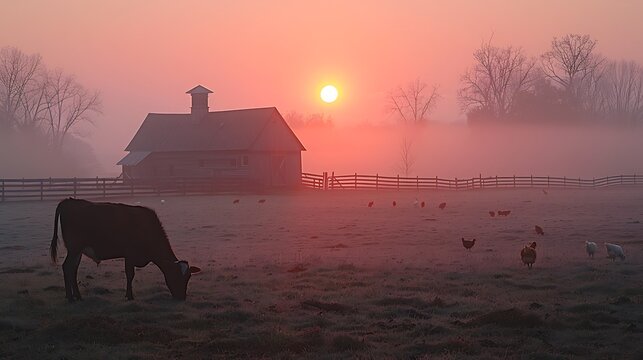 **Barn Animals In Foggy Sunrise Cow, Goat, Chickens Grazing On Wet Grass --Ar 16:9 --S 994 --V 6.0 --Style Raw** - @Darya (Relaxed) -# Create, Explore, And Organize On [Midjourney.Com](<Https://Midjou