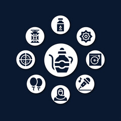 Muharram icons against gradient background, Muharram icons, Islamic new year Muharram icons, Islamic icons