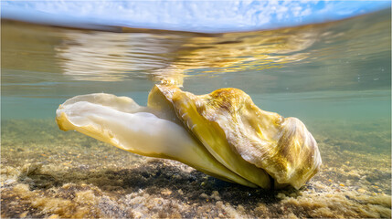 Ultra Detailed Realistic Live Geoduck Clam Underwater in Natural Habitat Environment