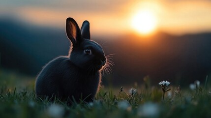 Adorable bunny at sunset