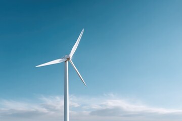 Fototapeta premium minimalist image of solitary modern wind turbine standing tall against clear blue sky symbolizing renewable energy