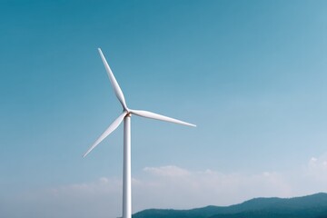 Obraz premium minimalist image of solitary modern wind turbine standing tall against clear blue sky symbolizing renewable energy