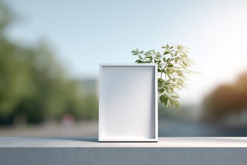 minimalistic mockup featuring empty frame with blurred people in background soft lighting and subtle tones situated