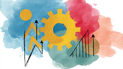 An abstract illustration depicting progress and growth with geometric shapes, colors, and an emphasis on upward movement.