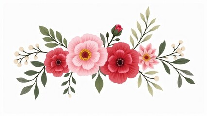 Watercolor Floral Arrangement With Pink Flowers