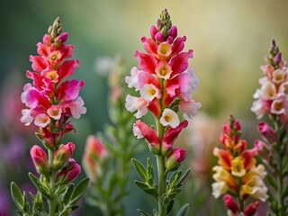 Fototapeta premium The Captivating Snapdragon Flower: Exploring Its Unique Dragon-shaped Blooms, Vibrant Colors, and Fascinating Role in Gardens, Pollination, and Folklore Traditions