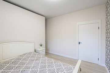 interior room apartment bedroom with bed, cozy place to sleep and relax