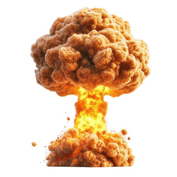 Nuclear explosion mushroom cloud atomic bomb detonation fireball effect on transparent background