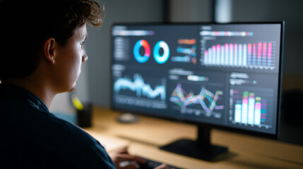 Professional Data Analysis and Business Visualization on Computer Screen: Insights with Analytics and Information Visualization for Modern Office and Remote Work