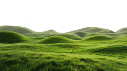 Green hills landscape background nature meadow grass field scenic view 3d on transparent background