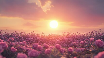 A meadow surrounded by flowers and roses