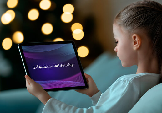 Young Girl Holding a Tablet Mockup