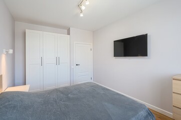 interior room apartment bedroom with bed, cozy place to sleep and relax