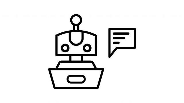 Chat robot with a speech bubble; suitable for tech websites, customer service concepts, digital communication graphics, chatbot illustrations.