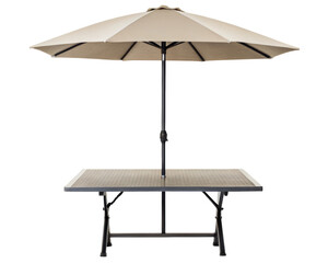 Large outdoor table with an umbrella for sunny days on a transparent background