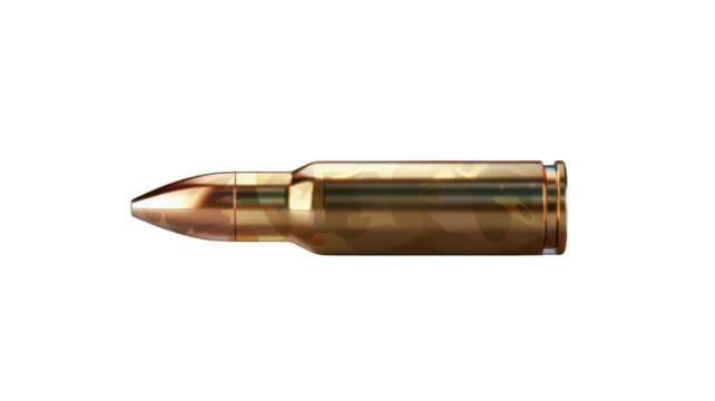 Ammunition bullet cartridge rifle gun weapon firearm projectile brass shell on transparent background