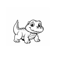 Fototapeta premium A funny cartoon crocodile black line colouring page sketch isolated on white background