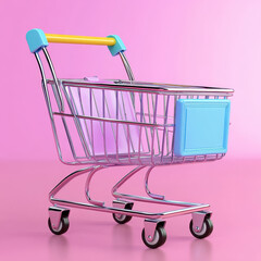 Colorful Shopping Cart on Bright Pink Background for Retail Concept