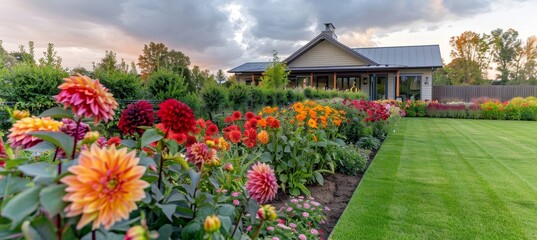 Obraz premium Vibrant blossoms in the garden showcasing a symphony of nature and beautifully manicured flowerbeds