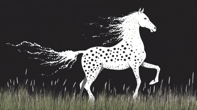 Uffington White Horse. A white horse on a black background, a fairytale image