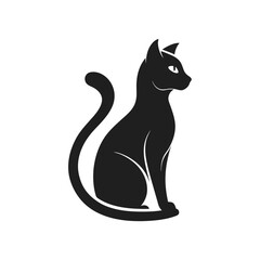 clean cat silhouette sitting logo icon on white