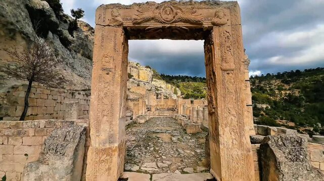 Ancient Ruins and Columns in Alahan Monastery, Mut, Turkey 