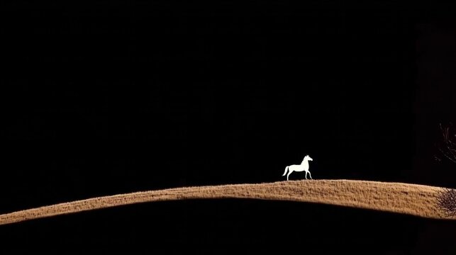 Uffington White Horse. A white horse on a black background, a fairytale image
