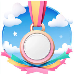 Colorful Medal with Ribbon and Sky Background for Achievement Recognition