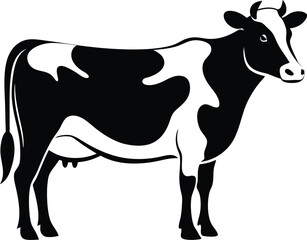 Holstein dairy cow icon, Spotted cattle flat vector, Farm animal cow illustration, Cow icon for agriculture apps, Black and white cow graphic