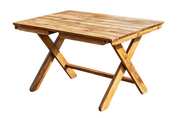 Rustic Wooden Folding Table Perfect for Outdoor Gatherings showcasing a warm honey toned finish and sturdy X shaped legs against a black on transparent background