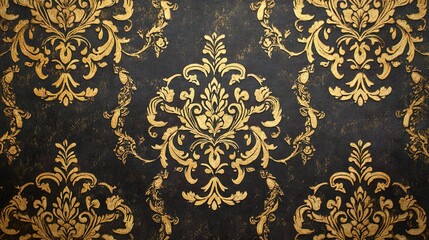 A vintage damask wallpaper texture with classic golden design  