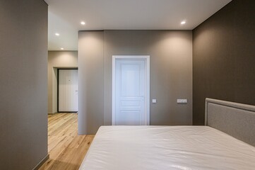 interior room apartment bedroom with bed, cozy place to sleep and relax