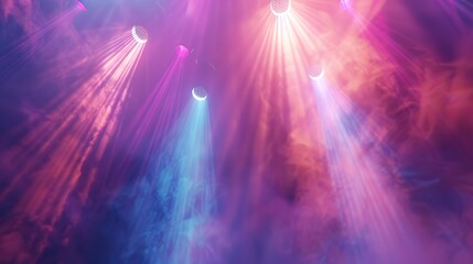 Abstract concert lighting, colorful spotlights dance across the stage, a background of musical euphoria and visual splendor.
